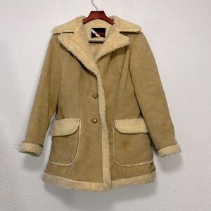 Vintage Wiman Faux Suede Vinyl Sherpa Rancher Coat